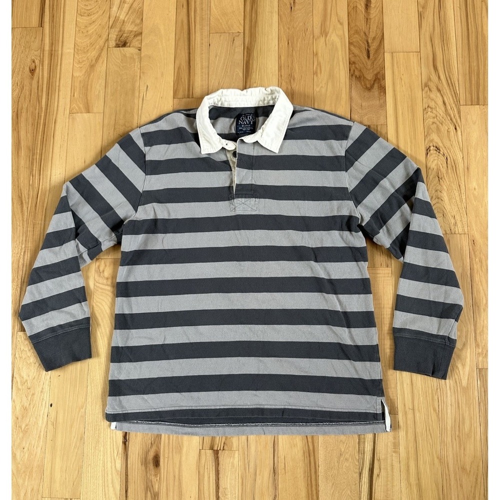 Vintage Rugby Shirt OLD NAVY Men's Size XL Y2K Heavy Cotton Long Sleeve Polo